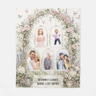 Elegante bloementuinboog Oma familiefoto Fleece Deken