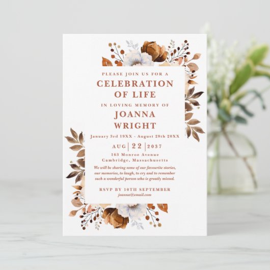 Elegante bloemenviering van het leven begrafenis kaart (Staand voorkant)