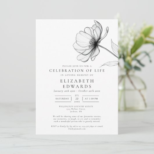 Elegante bloemenviering van het leven begrafenisfo kaart (Staand voorkant)