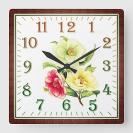Elegante Bloemenvierkante Acryl Wandklok Vierkante Klok