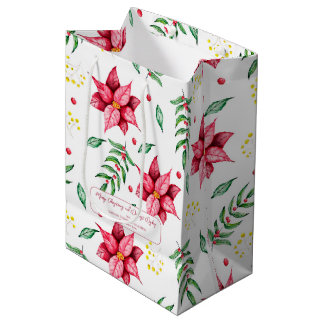 Elegante bloemenwarme rode kerst medium cadeauzakje
