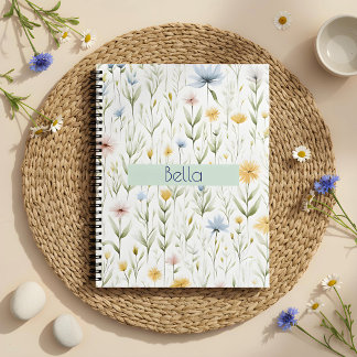 Elegante Bloemenweide Aquarel Bloemen Notitieboek