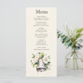 Elegante bloemenwitte exotische bruiloft menu (Staand voorkant)