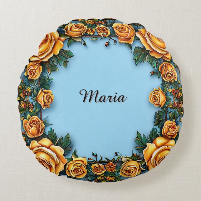 Elegante bloemframe rond kussen (Voorkant)