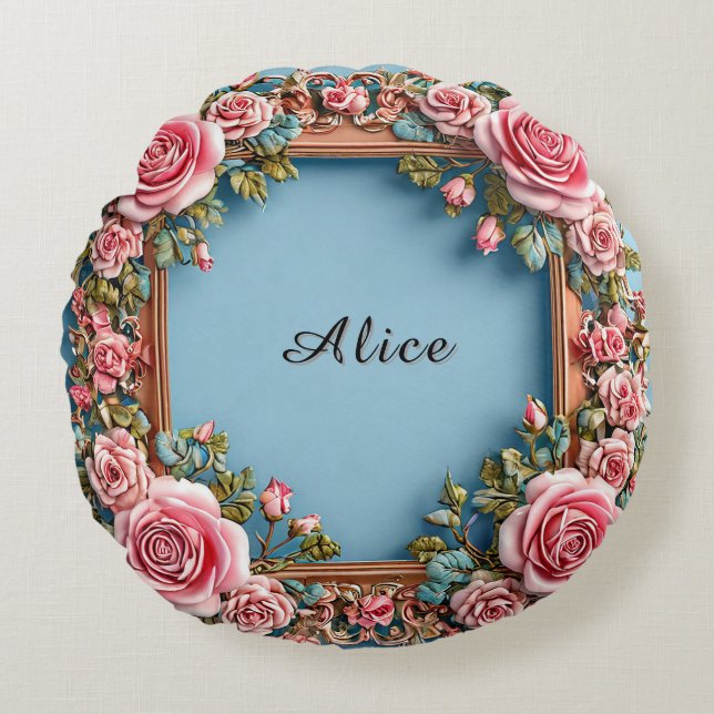 Elegante bloemframe rond kussen (Voorkant)
