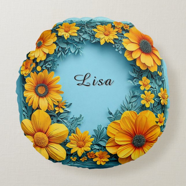 Elegante bloemframe rond kussen (Voorkant)