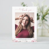 Elegante Bloemhart Script 2 Foto Dankkaart Bedankkaart (Staand voorkant)