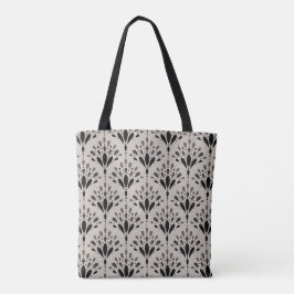 Elegante bloemige Art Deco in zwart en beige Draagtas
