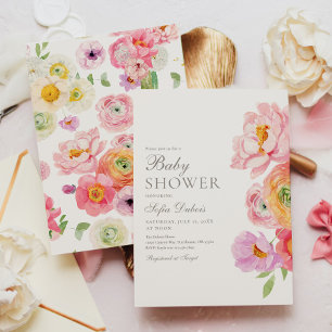 Elegante bloemige babyshower uitnodiging