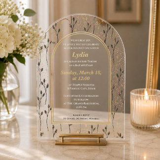Elegante bloemige Bat Mitzvah uitnodiging Acryl Uitnodigingen