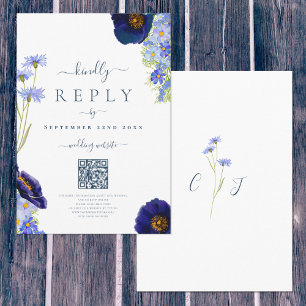Elegante Bloemige Blauwe Trouwwebsite Antwoord QR