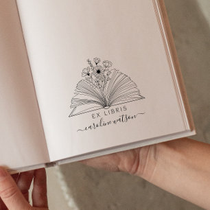 Elegante bloemige boek Ex libris  rubberen stempel