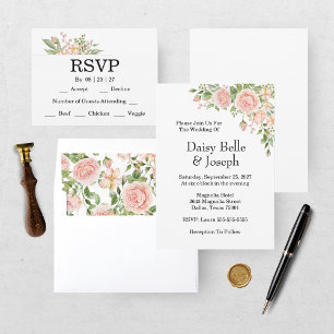 Elegante Bloemige Botanische Roze Huwelijksbloem RSVP Kaartje