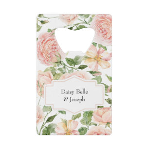 Elegante bloemige botanische roze roze bruiloft kredietkaart flessenopener
