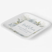 Elegante Bloemige Bruidsdouche Stofblauwe Rozen Papieren Bordje (Gebogen)