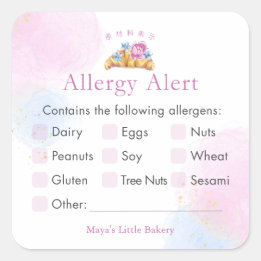 Elegante Bloemige Croissant Allergie Waarschuwing Vierkante Sticker