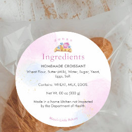 Elegante Bloemige Croissant Bakkerij Ingrediënt Ronde Sticker