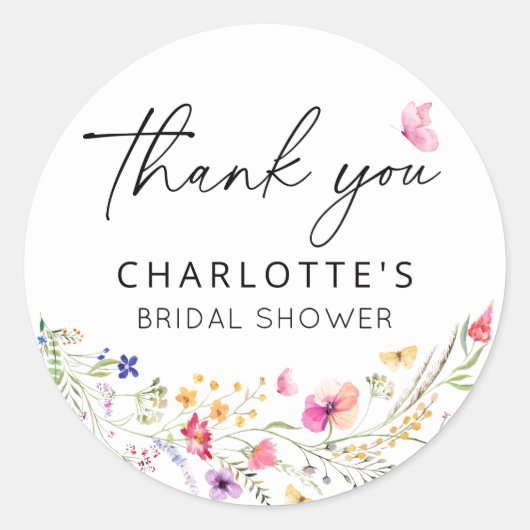 Elegante Bloemige Dankjewel Bruidsborrel Ronde Sticker (Voorkant)