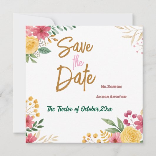 Elegante bloemige dubbele naam save the date (Voorkant)