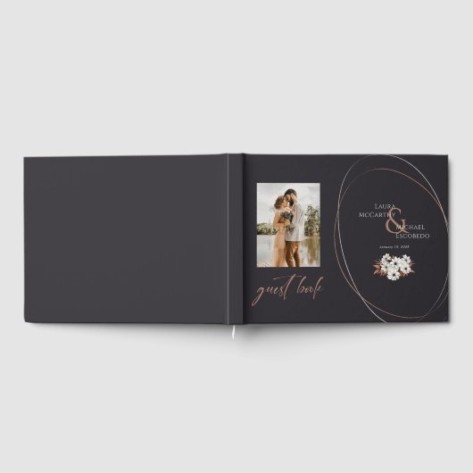 Elegante bloemige foto zwart gastenboek (Volledig)
