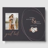 Elegante bloemige foto zwart gastenboek (Voorkant)