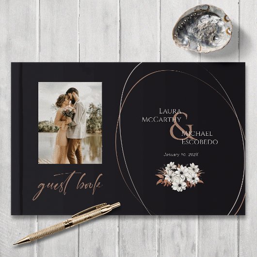 Elegante bloemige foto zwart gastenboek