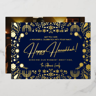 Elegante bloemige gelukkige Hanukkah gezinsfoto Folie Feestdagenkaart