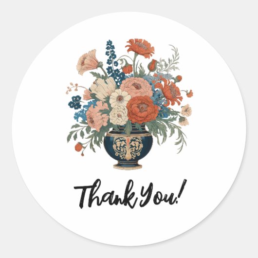 Elegante bloemige gepersonaliseerde bedankje ronde sticker (Voorkant)