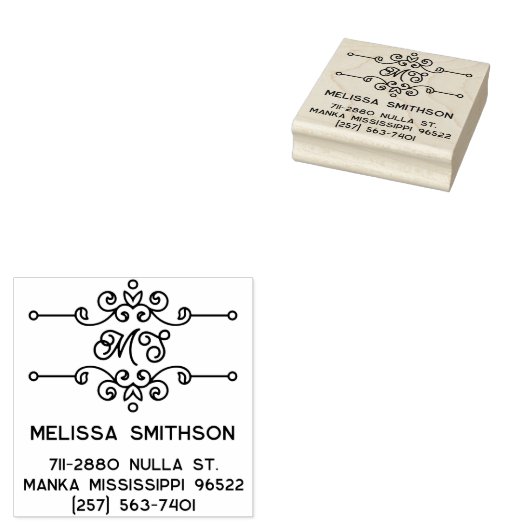 Elegante bloemige gepersonaliseerde monogram adres 	rubberstempel (Gestempeld)