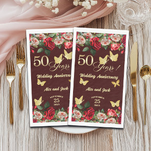Elegante bloemige goud 50ste trouwdag servet