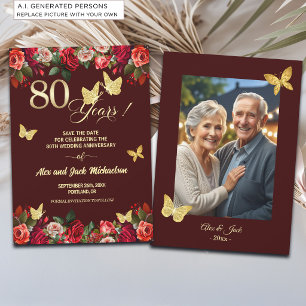 Elegante Bloemige Gouden 80ste Huwelijksverjaardag Save The Date