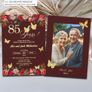 Elegante bloemige gouden 85e trouwjubileum foto kaart