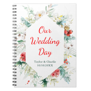 Elegante Bloemige Groene Winter Bruiloftsplanner Notitieboek
