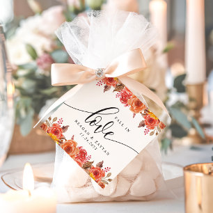 Elegante Bloemige Herfst Bruiloft Verliefd Worden Bedankjes Labels