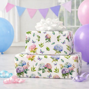 Elegante Bloemige Hortensia Vlinder Cadeau Cadeaupapier