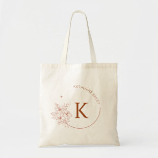 Elegante Bloemige Initiaalnaam Vet Tote Bag
