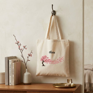 Elegante bloemige kersenbloesem eigen naam tote bag