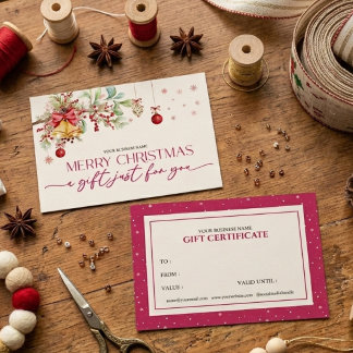 Elegante bloemige Kerstmis cadeaubon  Visitekaartje