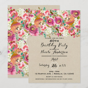 Elegante Bloemige & Kraft Shabby Chic Verjaardagsf Kaart