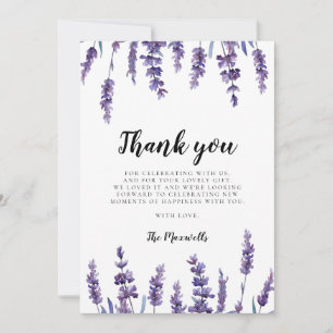 Elegante bloemige lavendel Baby Shower Bedankkaart