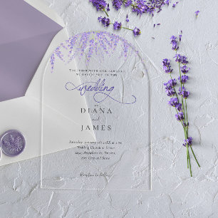 Elegante Bloemige Lavendel Calligrafie Bruiloft Acryl Uitnodigingen