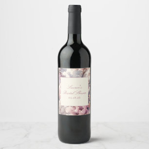 Elegante bloemige lavendel & roze bruidsdouche wijn etiket