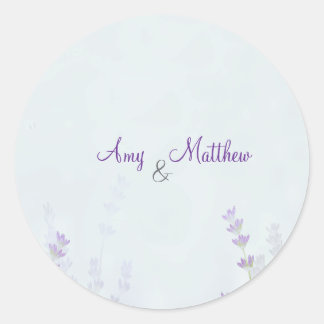 Elegante bloemige lavendel trouwsticker ronde sticker
