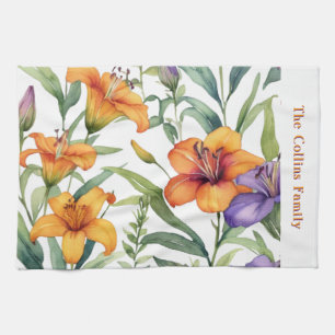 Elegante bloemige lelies botanische lelie bloemen theedoek