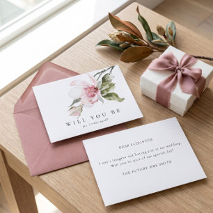 Elegante bloemige magnolia bruidsmeisje voorstelka bedankkaart
