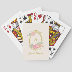 Elegante bloemige monogram gepersonaliseerde naam  pokerkaarten