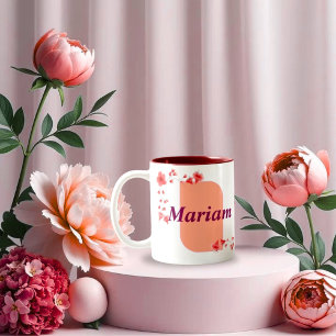 Elegante Bloemige Monogram Letter A & Mariam Naam  Tweekleurige Koffiemok