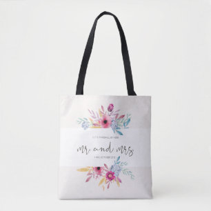 Elegante bloemige Mr & Mrs bruiloft boodschappen Draagtas
