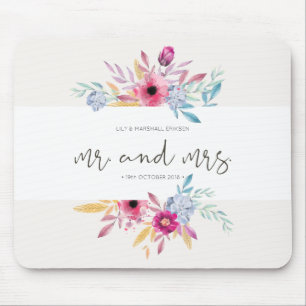 Elegante bloemige Mr & Mrs-huwelijk   Muismat