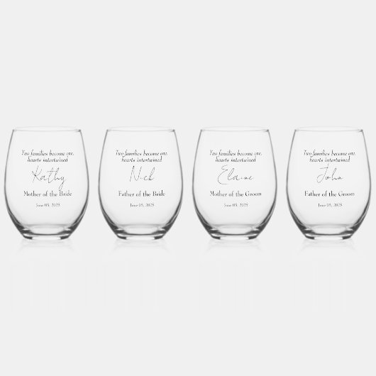 Elegante Bloemige Omhelzing Bruiloft Wijnglas Zonder Voet (Voorkant)